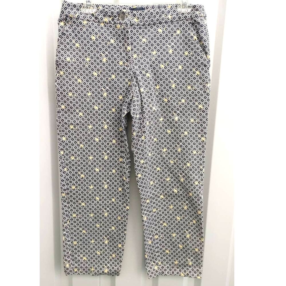 Izod Stretch Capri Pants Sz 6 Navy Blue Yellow White Geometric